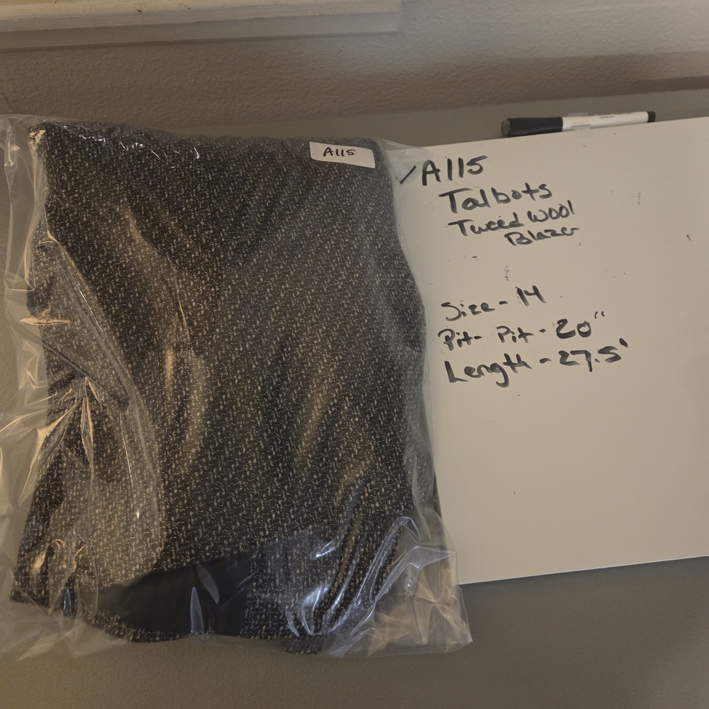 Talbots Classic Tweed Wool Black and White Blazer Size 14 - Picture 10 of 10